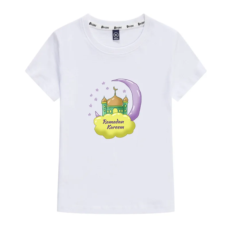 

Ramadan Banner Moon Print T-Shirt Kids Cartoon Short Sleeve Clothes Boys Summer TShirts Costume Toddler Girls Tshirt 100% Cotton
