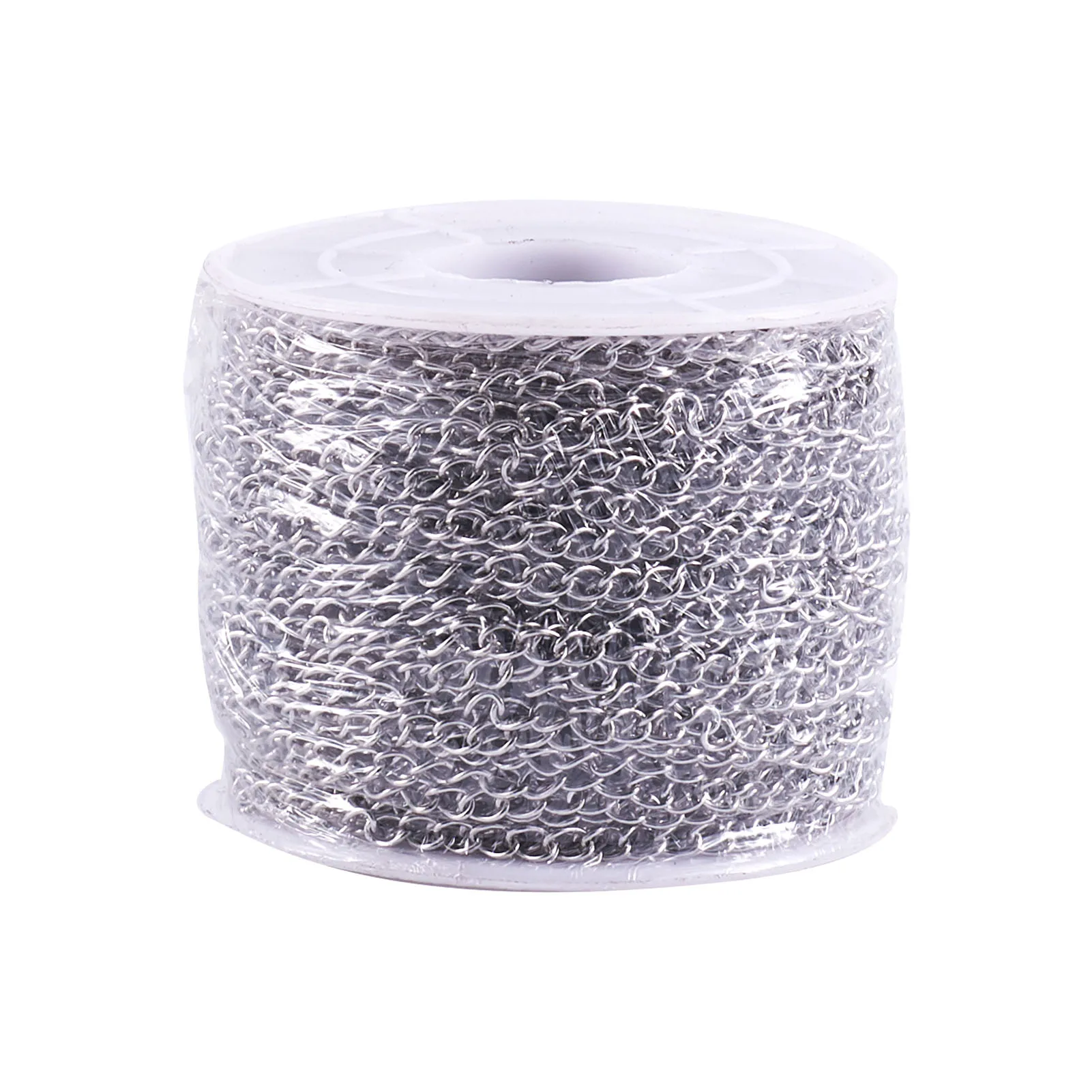 

25m/roll 304 Stainless Steel Curb Cable Link Soldered Twisted Beading Chains with Spool Steel Color Plated for Jewelry Making