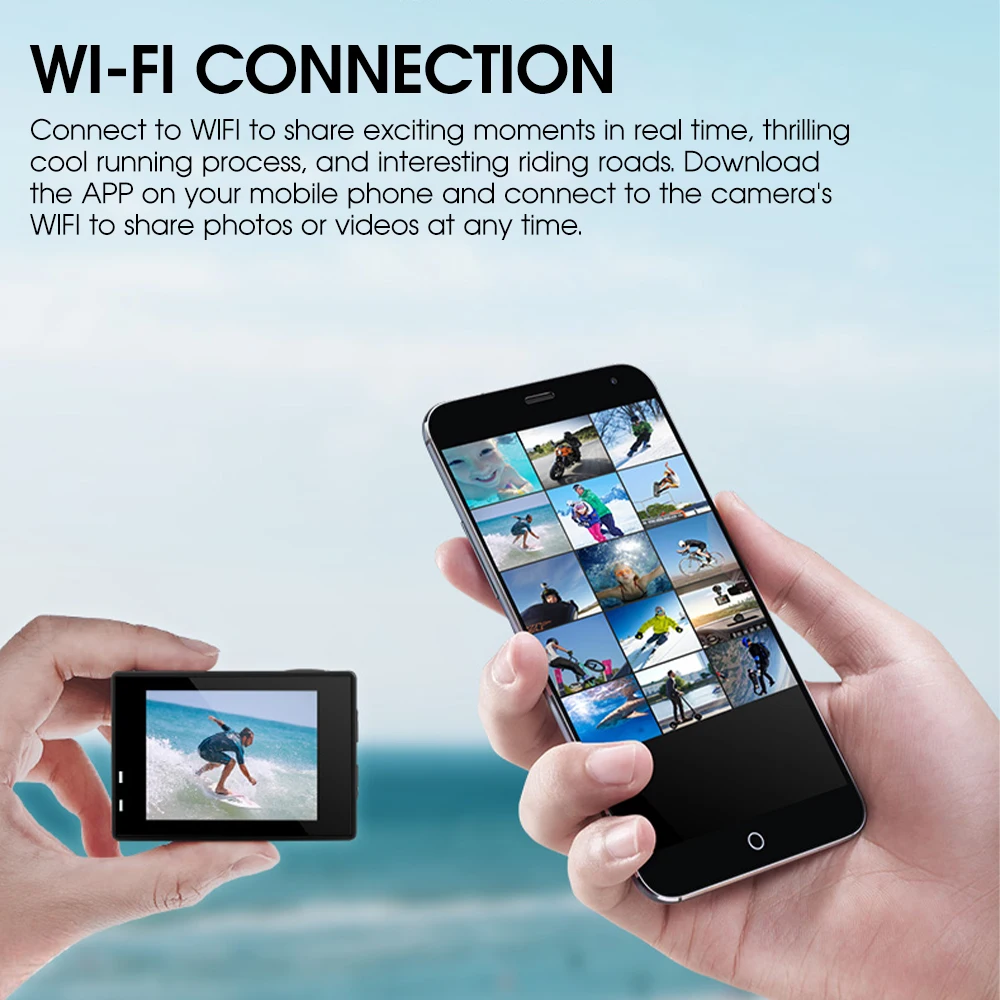 Pаспродажа Портативная Экшн-камера SPASH с сенсорным экраном 2,0 дюйма, 4K HD, Wi-Fi