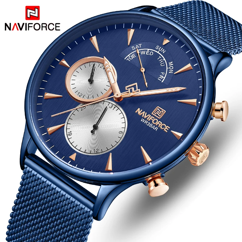 

Часы наручные NAVIFORCE Мужские кварцевые, брендовые простые водонепроницаемые спортивные полностью стальные, с датой