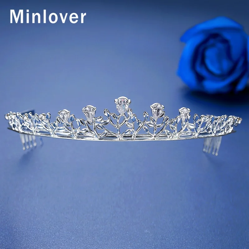 Minlover CZ цветок свадебные диадемы Короны из горного хрусталя женские повязки на