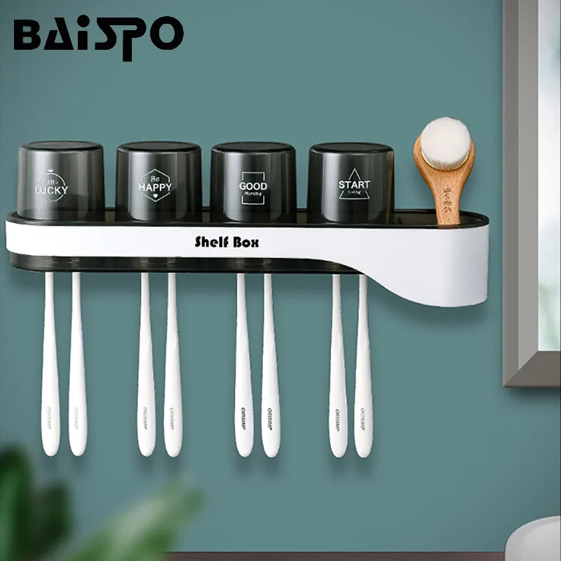 

BAISPO New Punch-free Toothbrush Holder Drainable Storage Rack Home Toilet Wall-mounted Toothbrush Holder Bathroom Accessories