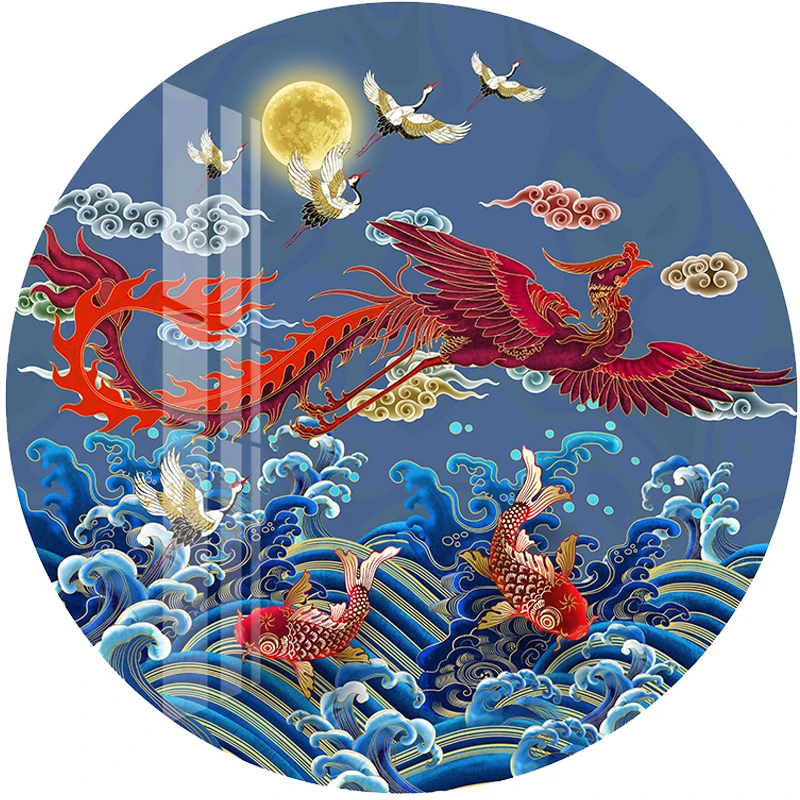

DIY New Chinese Style Carp Crane Crane Phoenix Round Cross stitch Sets Printed Patterns Cross stitch kits Home Decor