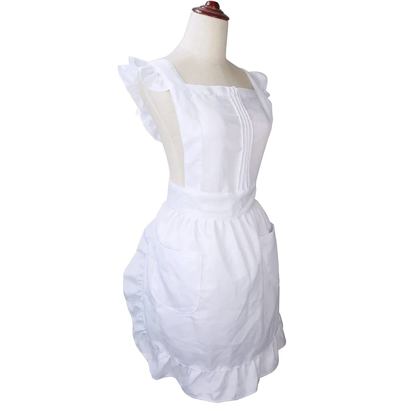 

Retro Adjustable Ruffle Apron with Pockets, Maid Apron Beauty Manicure Apron,Fashion Cotton Princess Apron
