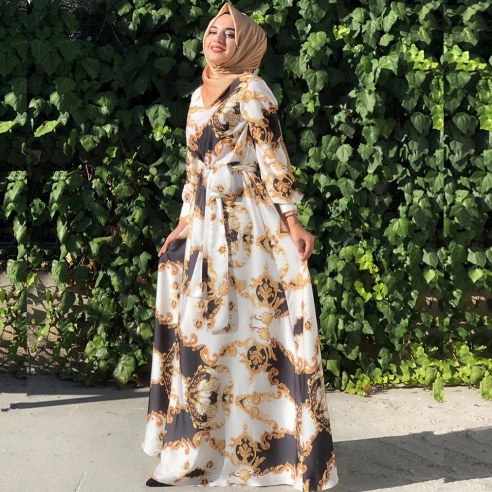 Платье женское длинное в африканском стиле с цветочным принтом весна-осень |