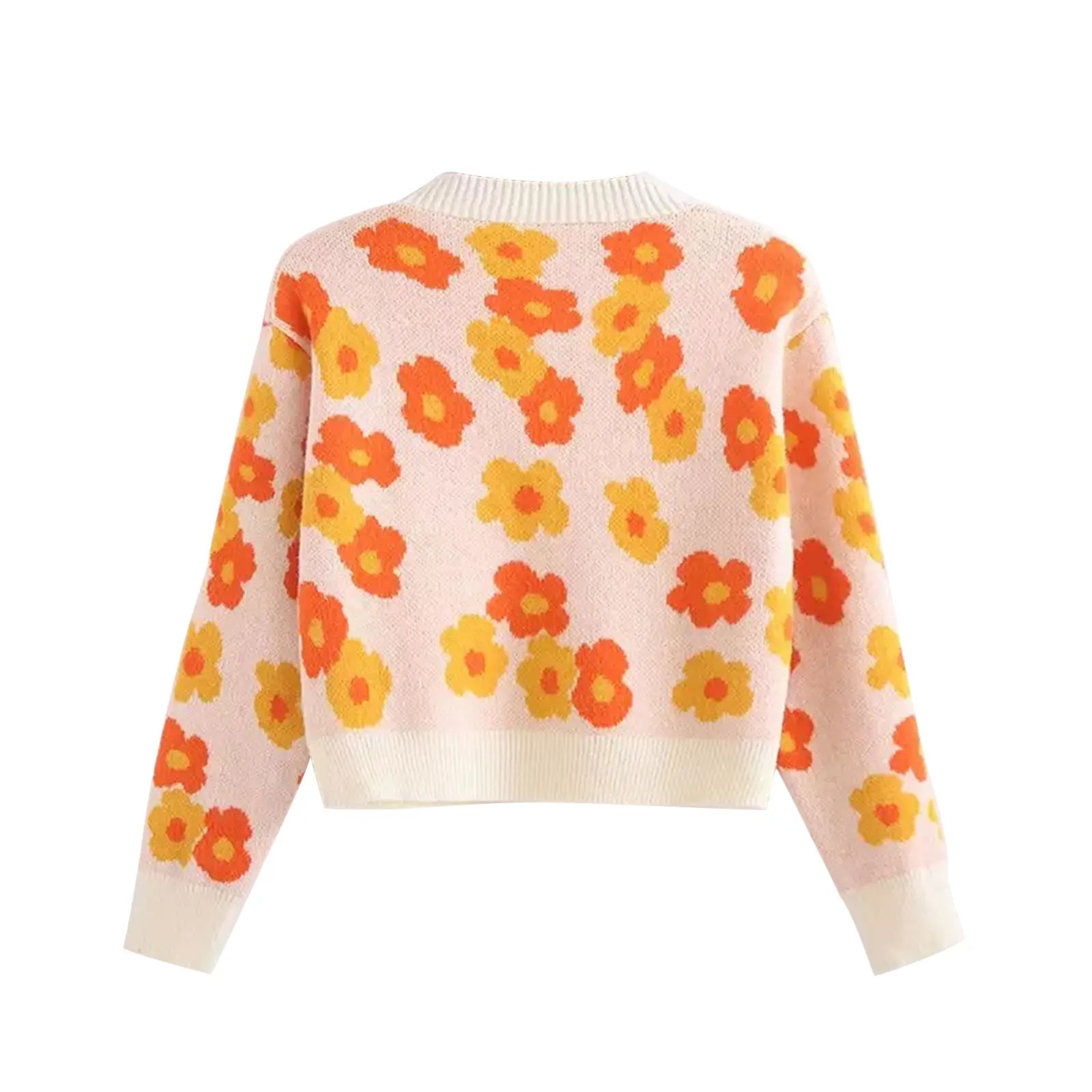 

Women's Cropped Cardigan, New Fashion Sexy Long Sleeve Button Down Floral Print Knit Sweater Women's Clothing
