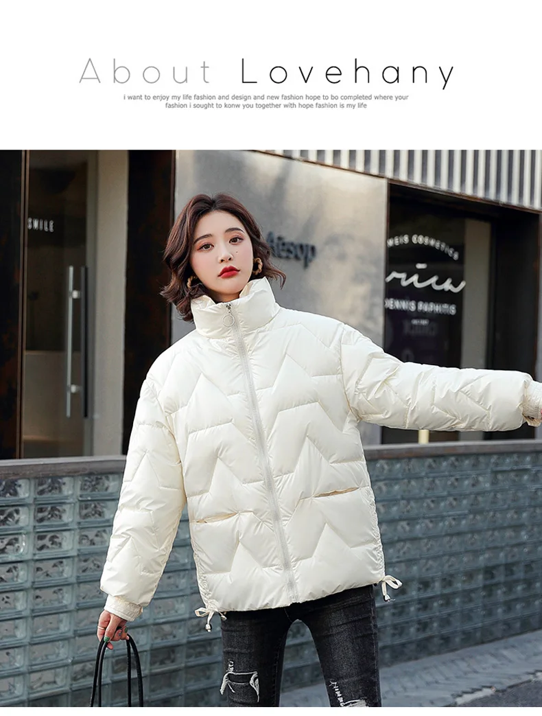 

Fashion Stand Collar Parkas Women Thick Warm Winter Female Jackets Pockets Zipper Simple Overcoats