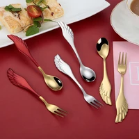 nordic retro wings spoon fork creative home kitchen tableware set coffee ice cream dessert stainless steel fork spoon gift