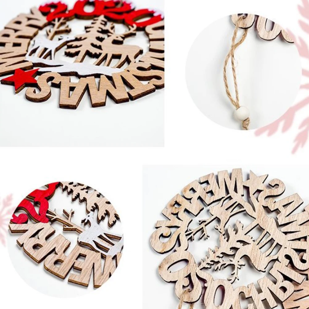 

2Pcs Merry Christmas Wooden Pendant Decorations Home Christmas Party Decoration DIY Kids Gift Xmas Tree Hanging Ornaments