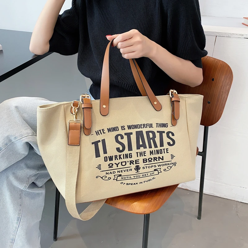 

2021 Casual Women Solid Shoulder Bag Fashion Female Canvas Portable Handbags High Quality Large capacity Tote Bags Sac A Main