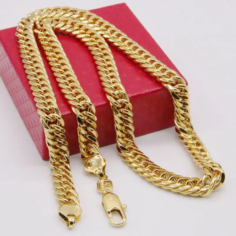 

Высокое качество мужские из 18-каратного желтого золота с двойной Снаряженная звено цепи, Цепочки и ожерелья 10 мм, 24-дюймовая