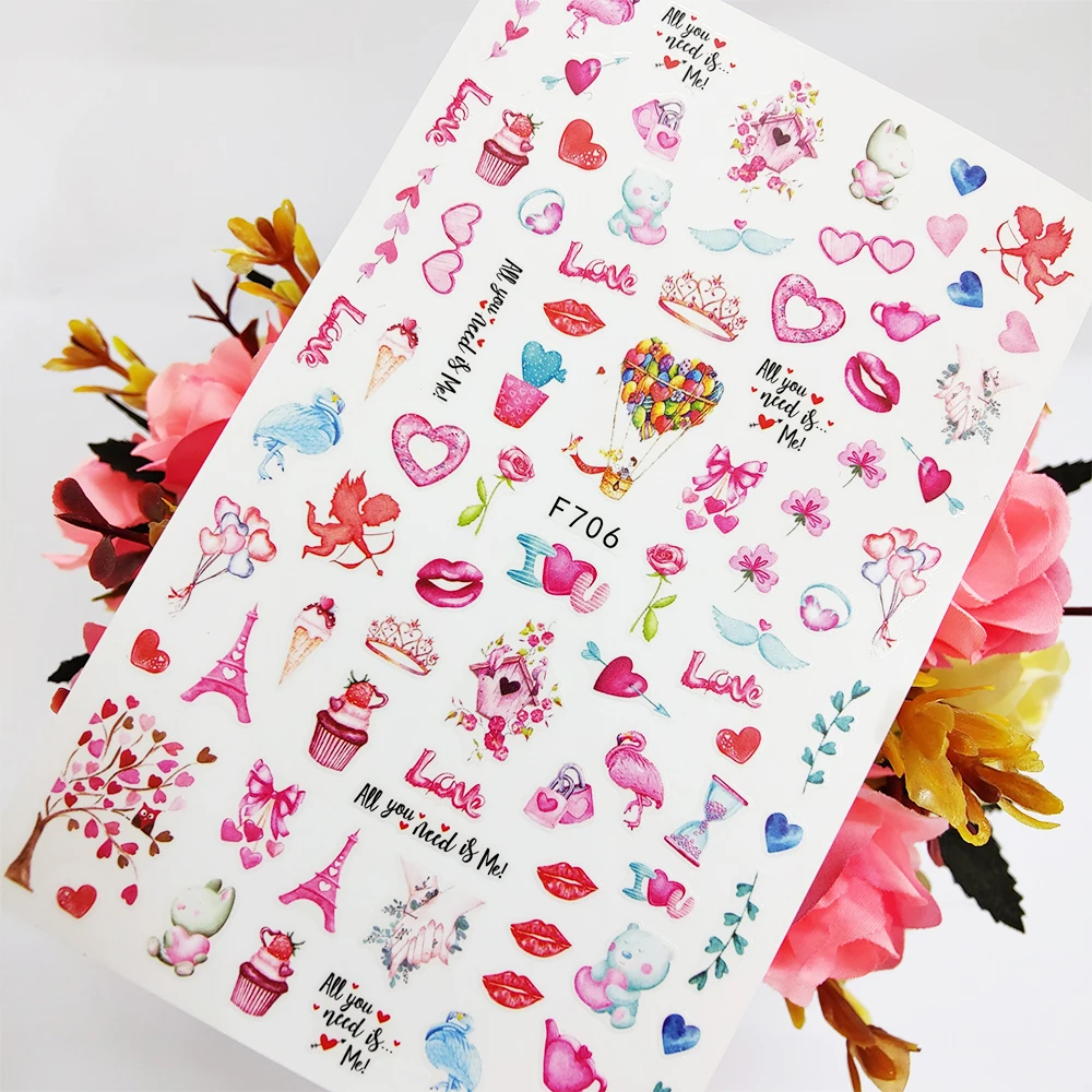 

Valentine's Day 3D Nail Sticker Art Sliders Sweet Love Sexy Lips Stickers for Nails Foil Design Manicure Sticker Accessories