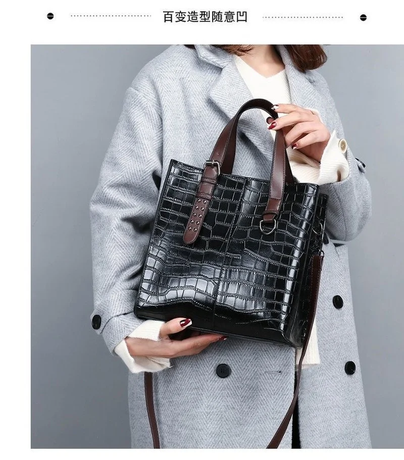 

2021 High Quality Satchels Bucket Bags Women Retro Fashion Shoulder Bags Large-capacity Handbag Crocodile Print Crossbody Bag Gg