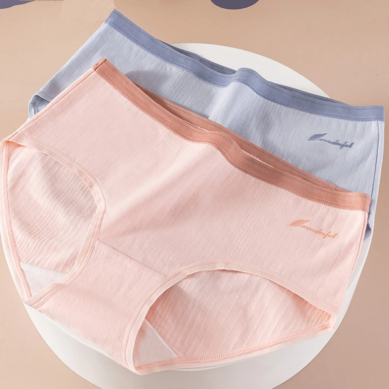 

Wasteheart Women Fashion Pink Blue Cotton Mid Waist Panties One-Piece Seamless Underwear Lingerie Briefs Underpants M L XL
