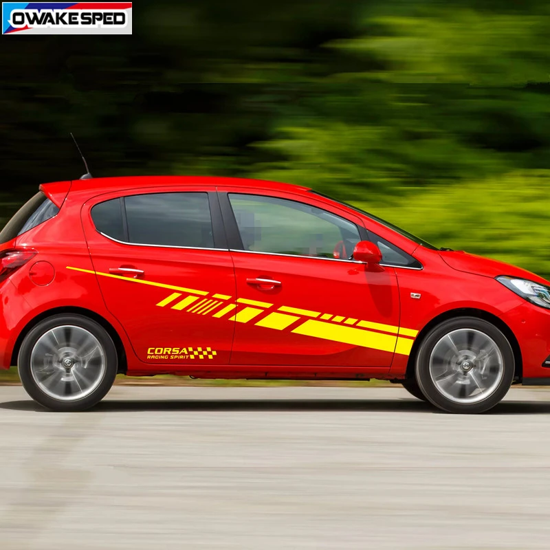 Racing Sport Stripes Car Door Side Decor Sticker For Opel-Corsa OPC 3-5 Doors Auto Body Vinyl Decals Exteiror Accessories | Автомобили и