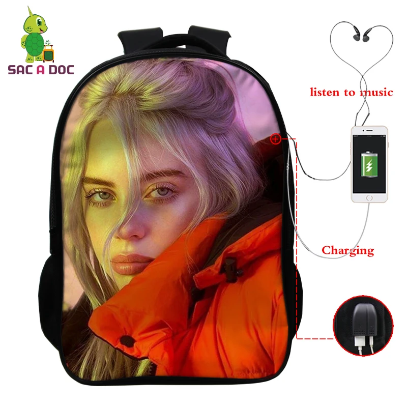 Бургундия Billie Eilish рюкзак, школьные сумки, 16 дюймов, Детские рюкзаки, детский рюкзак для девочек, рюкзак для путешествий, рюкзак с USB зарядкой - Цвет: Бургундия