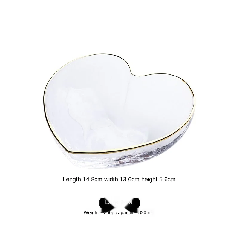 

Creative Heart Hammered Golden Edge Glass Bowl Love Cup Fruit and Dessert Bowl Cubilose Bowl Internet Celebrity Breakfast Bowl