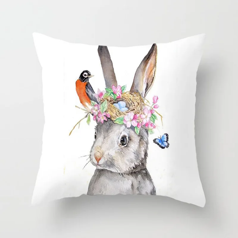 

Bunny Easter Pillowcase Happy Easter Decor DIY Easter Wreath Pink Rabbit Easter Decor For Home Eggs Easter Gift Home Pillow Case