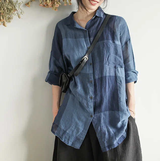 blue plaid Max LuLu Модные женские топы и блузки в Корейском стиле в стиле панк женские клетчатые льняные длинные рубашки винтажная Осенняя негабаритная одежда - Цвет: blue plaid