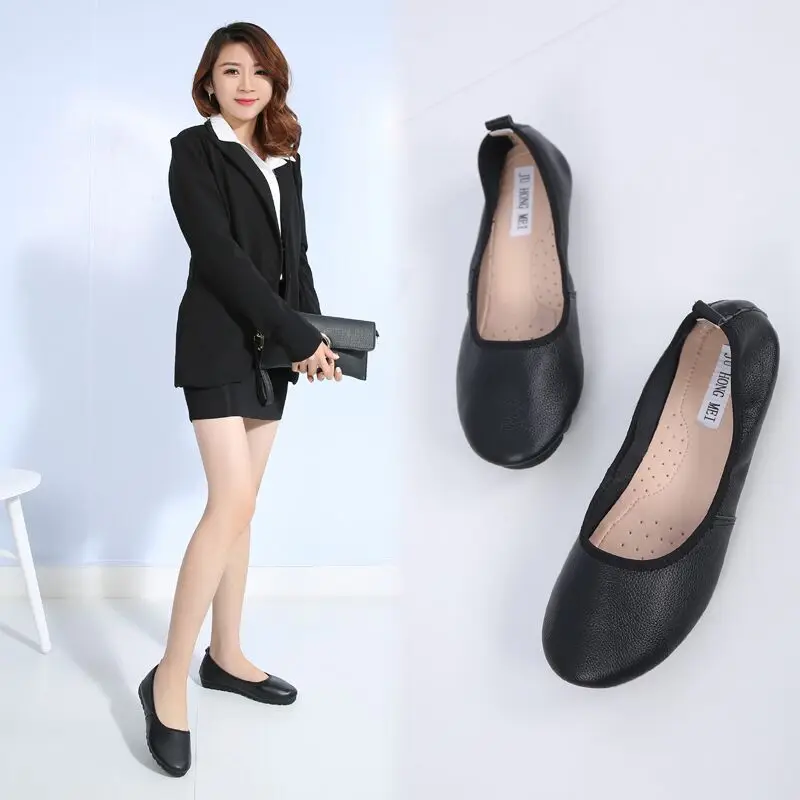 Из воловьей кожи Рабочая обувь женские туфли лодочки с бантом круглым носком