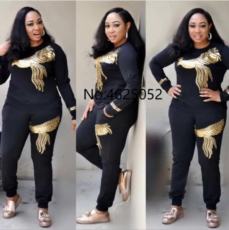 

Африканский женский Зимний вязаный пуловер ручной работы с бисером и блестками с длинным рукавом, топы и брюки, комплекты одежды из 2 предме...