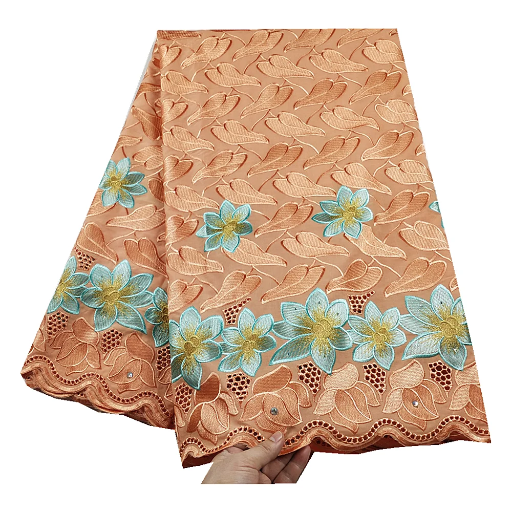 

5yards Swiss Voile Cotton Lace Fabric African 2021 Embroidery African Cotton Lace Dubai Style For Wedding Party QS910-5