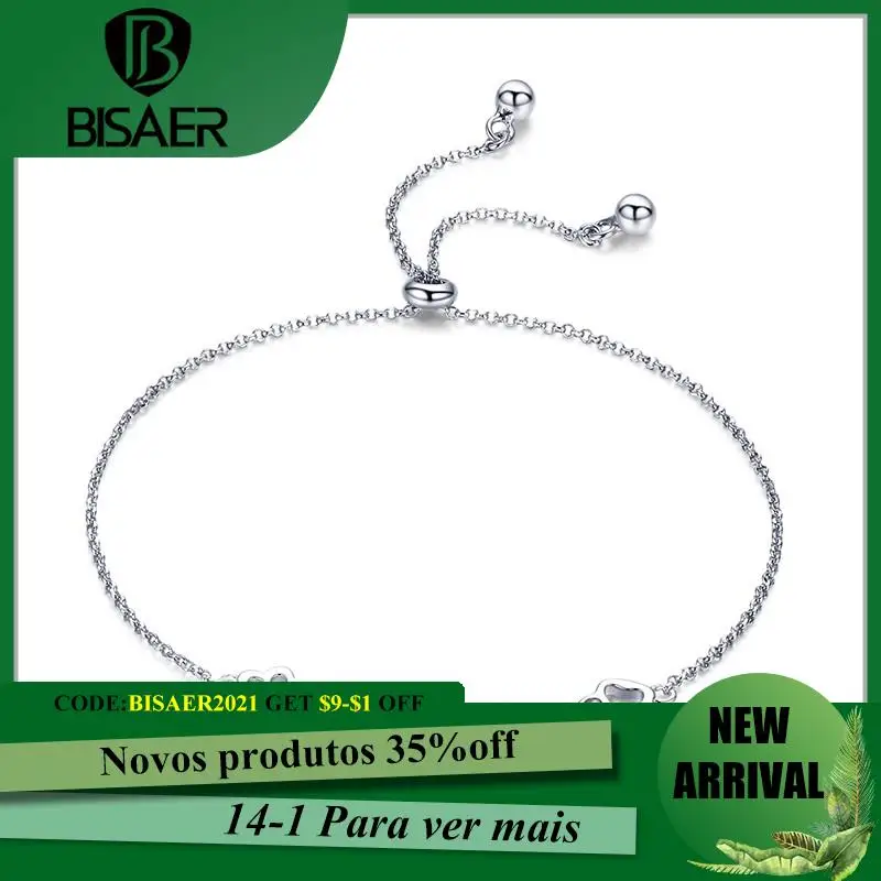 

BISAER Bracelets Genuine 100% 925 Sterling Silver Cute Pet Scratches Original Bracelet For Women Silver Jewelry Gift HSB096