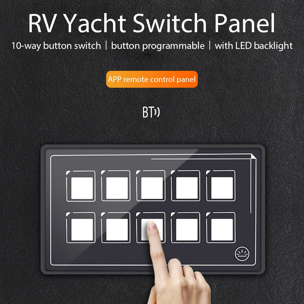 

SP5110A Waterproof RV Bluetooth-compatible PET Film Touch Screen.10 Gang LED Light Switch Panel Built-in Resettable Fuse