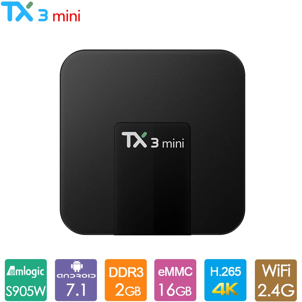 Оригинальная ТВ приставка TX3mini Android 7 1 четырехъядерный процессор Amlogic S905W 2 ГБ 16 H.265