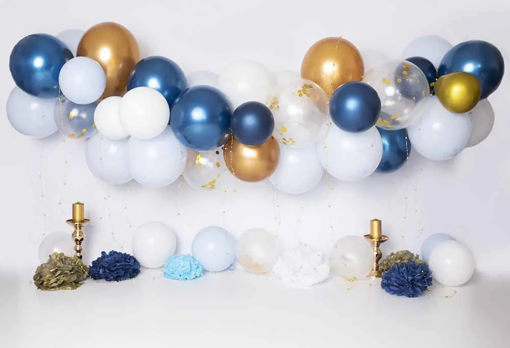 Фон для студийной фотосъемки с изображением торта голубого золотого и белого