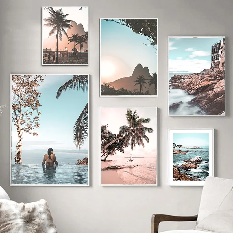 Тропический пляж пальма естественное искусство настенные плакаты и принты в