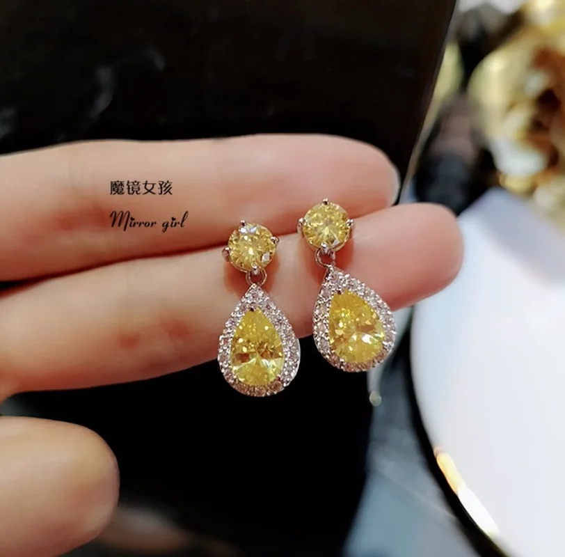 Серьги-гвоздики из стерлингового серебра с крупными камнями в форме капли воды