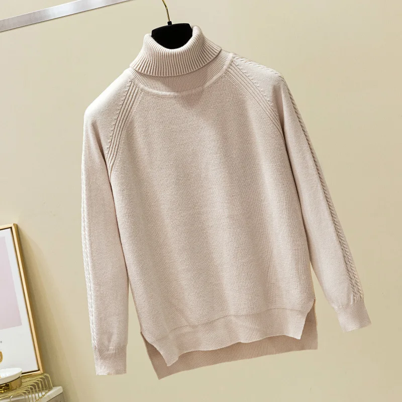 

Qiu dong season 2019 new turtleneck sweater render women set head loose inside a thickening split brief paragraph sweater female