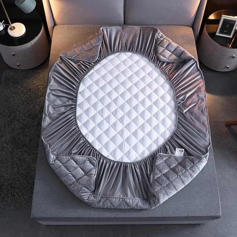 

Bed sheets and pillowcases Crystal Velvet Thicken Quilted Mattress Cover Warm Soft Plush Queen King Quilted Bed Fitted Sheet