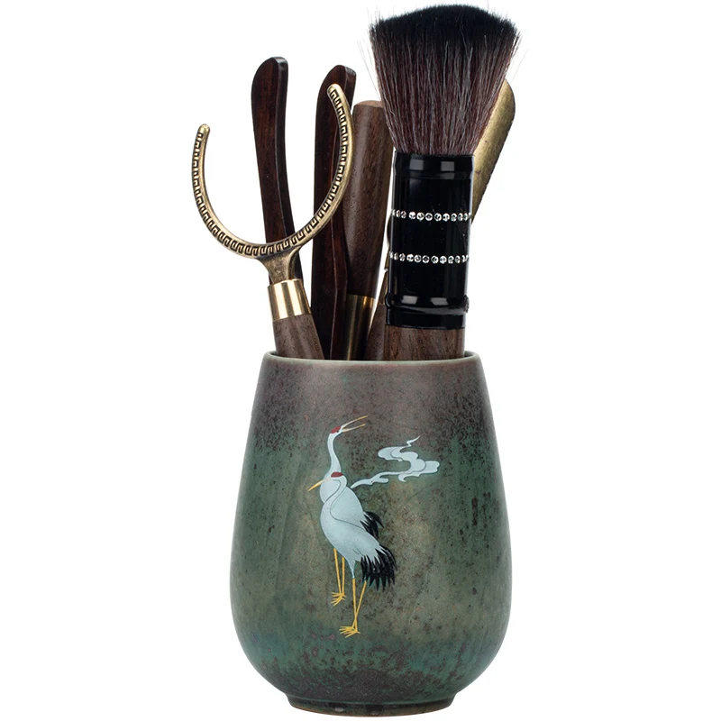 

Porcelain 6pcs Red-Crowned Crane Tea Set Accessories Ceramic Teaset Chinese Kung Fu Coarse Pottery Hand Painted Home Decor