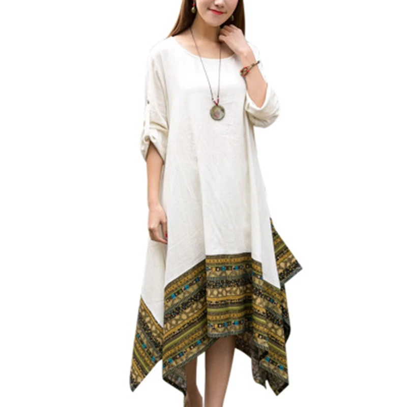 Осеннее женское свободное платье в этническом стиле большого размера|Женские
