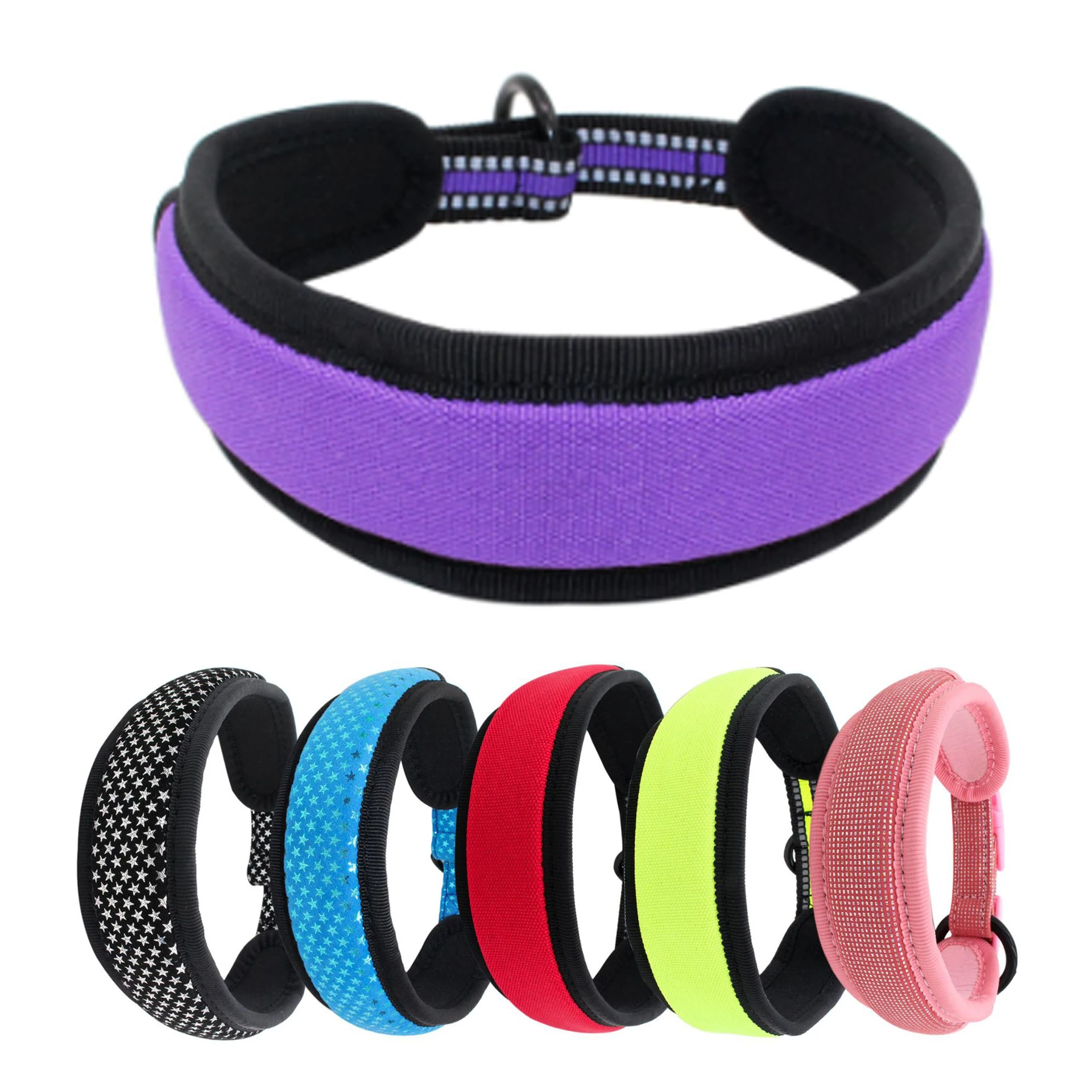 

Nylon Dogs Collar Adjustable Comfortable And Soft Diving Fabric Lining Pet Cat Collar Plastic Buckle Reflection Dog Neck Strap