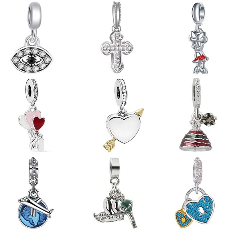

Btuamb New Fashion Crystal Dress Aircraft Owl Evil Eyes Cross Heart Beads Fit Pandora Charms For Women DIY Trinket Jewelry