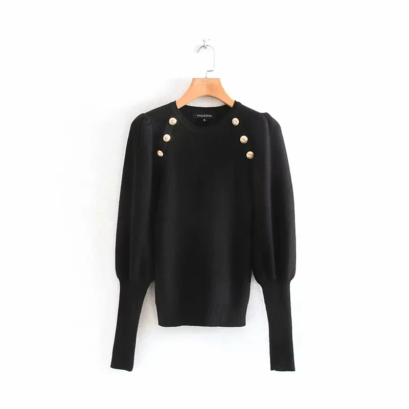 Женский винтажный вязаный свитер черный белый Повседневный пуловер с круглым