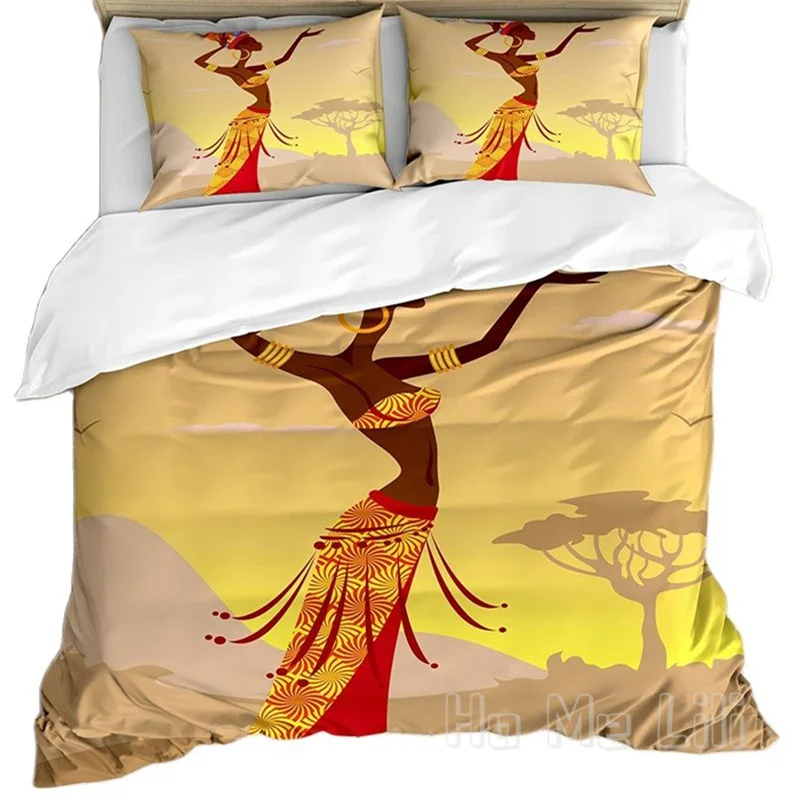 

African Duvet Cover By Ho Me Lili Creative Woman Desert Gulls Flying Around Folk Female Decorative Bedding Set With Pillow Shams