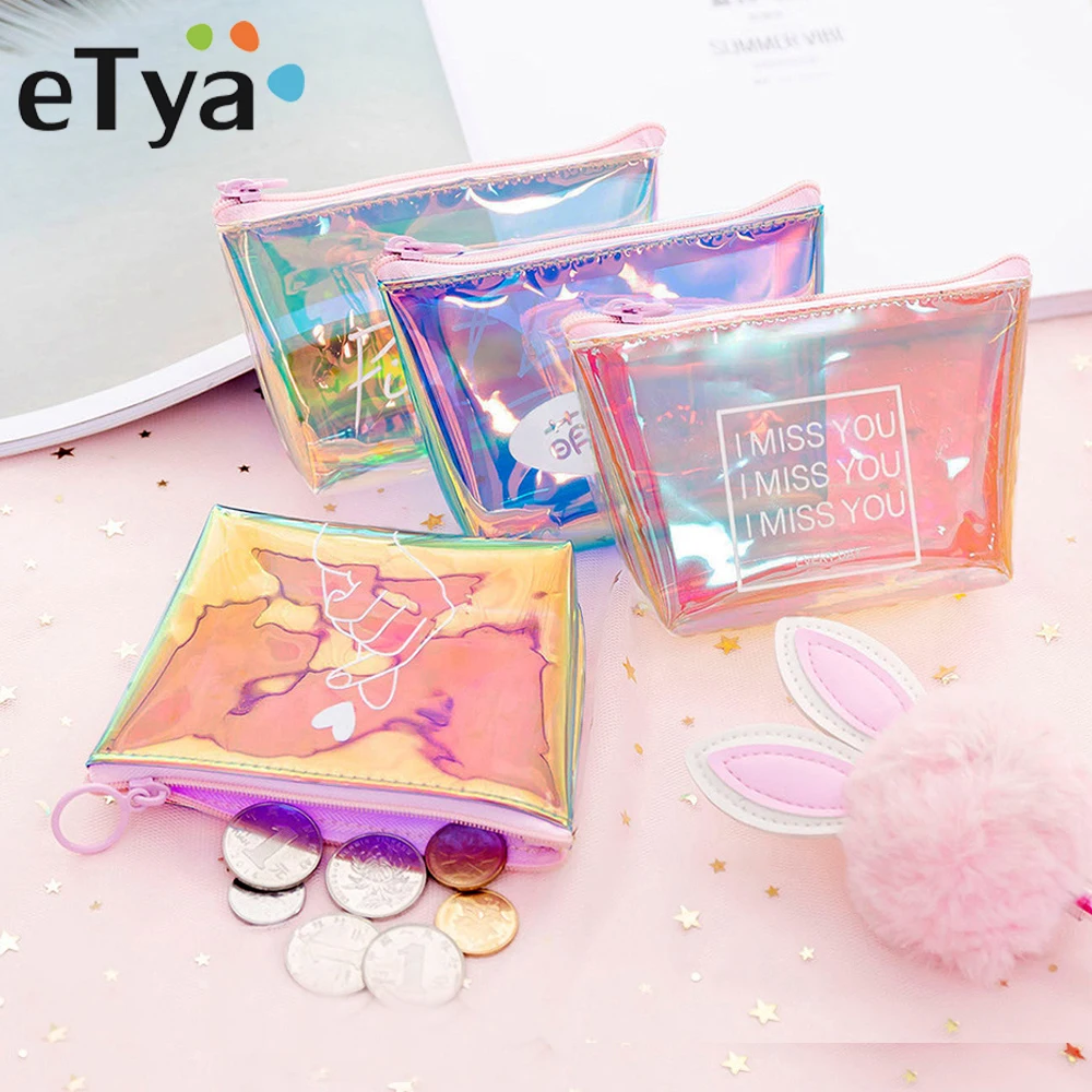 

eTya Women Laser Transparent Cosmetic Bag Girls Makeup Brush Bags PVC Travel Toiletry Student Pencil Case Fashion Make Up Pouch