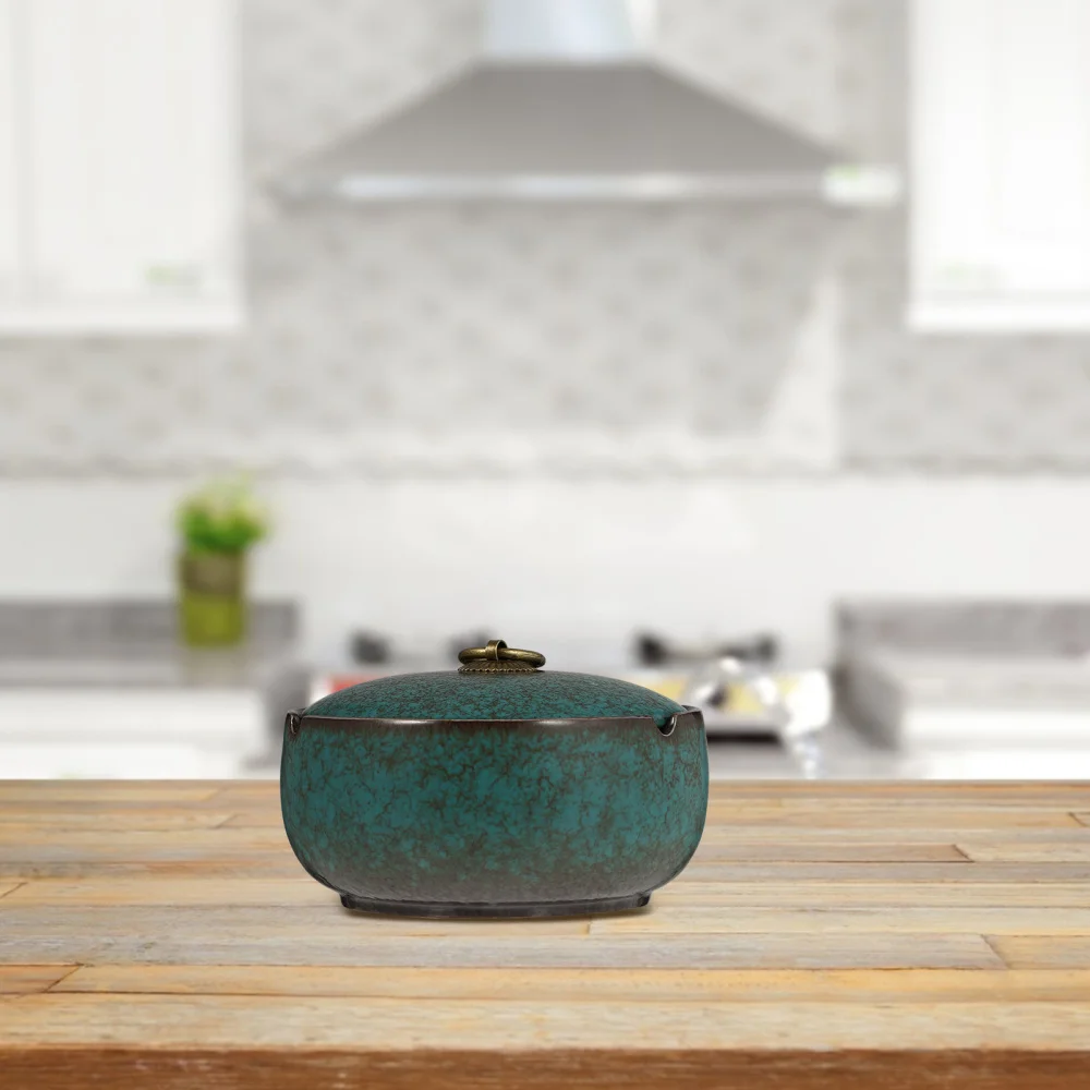 

1pc Ceramic Ashtray Ash Storage Container Ash Holder for Home Office (Green)