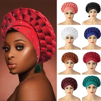african women auto gele headties aso oke muslim adjustable turban caps with rhienstone nigerian ready to wear bonnet head wraps