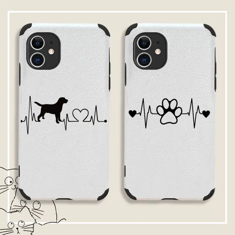 

Heartbeat Chart Dog Paw Phone Case Lambskin Leather For iphone 12 11 8 7 6 XR X XS PLUS MINI PLUS PRO MAX Shockproof