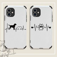 heartbeat chart dog paw phone case lambskin leather for iphone 12 11 8 7 6 xr x xs plus mini plus pro max shockproof