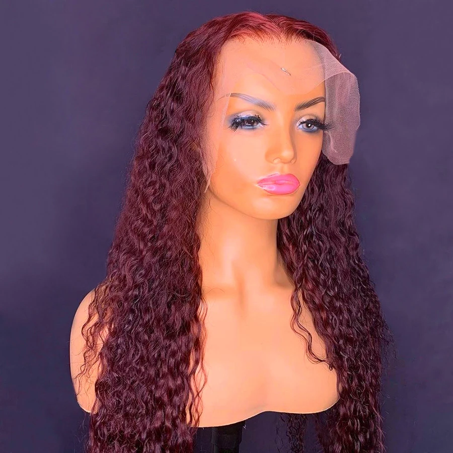 

Burgundy 26Inch 99j Curly 180%Density Long Wine Deep Wave Lace Front Synthetic Wigs Heat Resistant For Black Women Preplucked