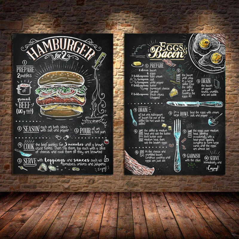 Burger Hot Dog Kitchen Internet Cafe Western Restaurant Canvas Painting Posters and Prints Wall Pictures for Living Room Decor |