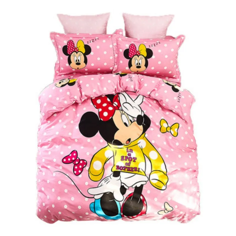 Disney Cute Cartoon Pink Minnie Mouse Pattern Bedding Girl Bedroom Decoration Duvet Quilt Cover Pillowcase Bed Sheet Home Fabric