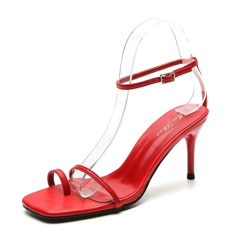 

Sandals women's 2020 summer new small fresh square head open toe one line slim high heels women's shoes