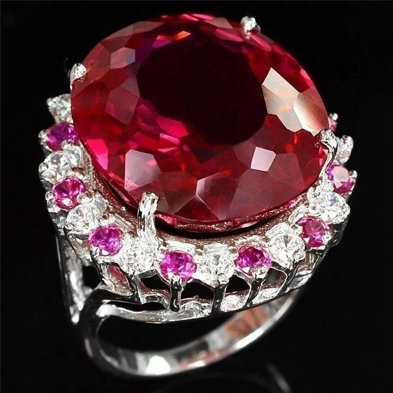 

Fashion Red Crystal Rings For Women Exquisite Oval Wedding Engagement Bands Girl Birthday Gift Jewelry